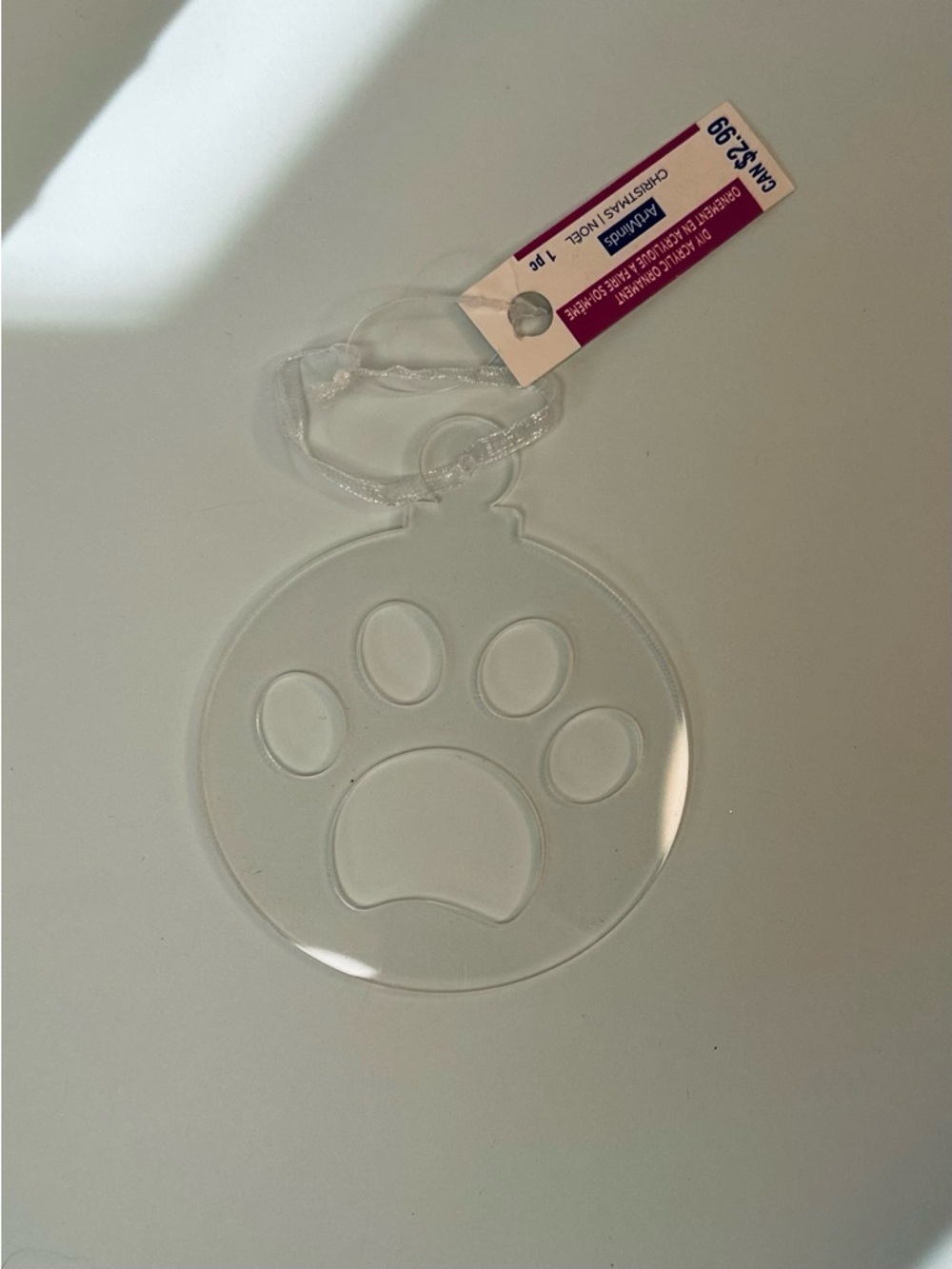 5 for $10 Clear Acrylic Paw Print Ornament DIY Pet Memorial Craft Christmas